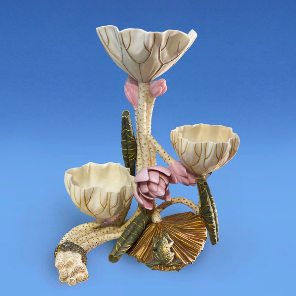 Rare Royal Worcester Aesthetic Movement Lotus Posy Holder c.1875