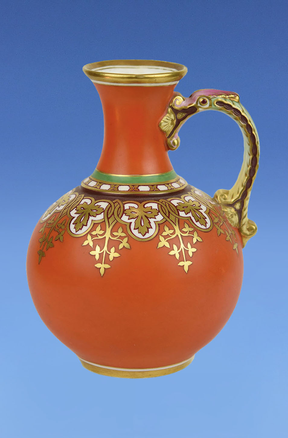 Samuel Alcock & Co Gothic Style Glazed Earthenware Jug with Celtic Style Dragon Handle c.1855
