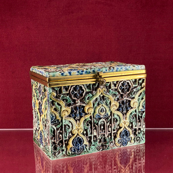 Rare, Small Victor Barbizet Majolica Alhambra Box c.1865