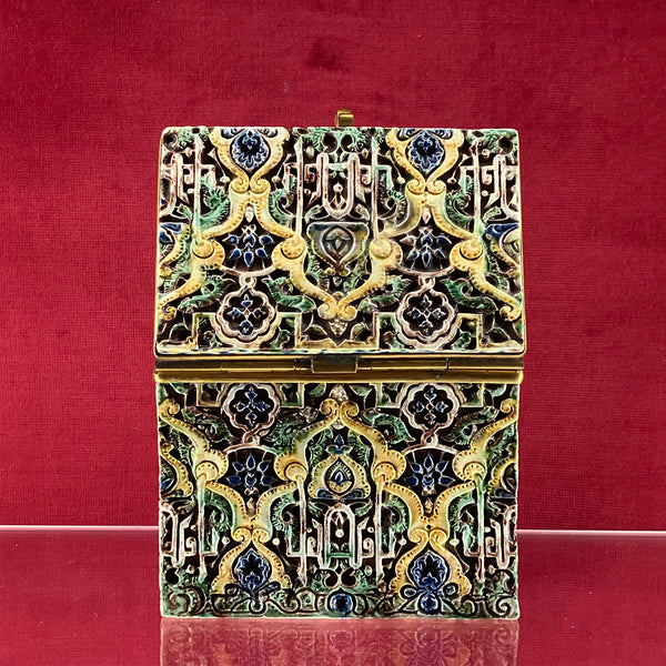 Rare, Small Victor Barbizet Majolica Alhambra Box c.1865