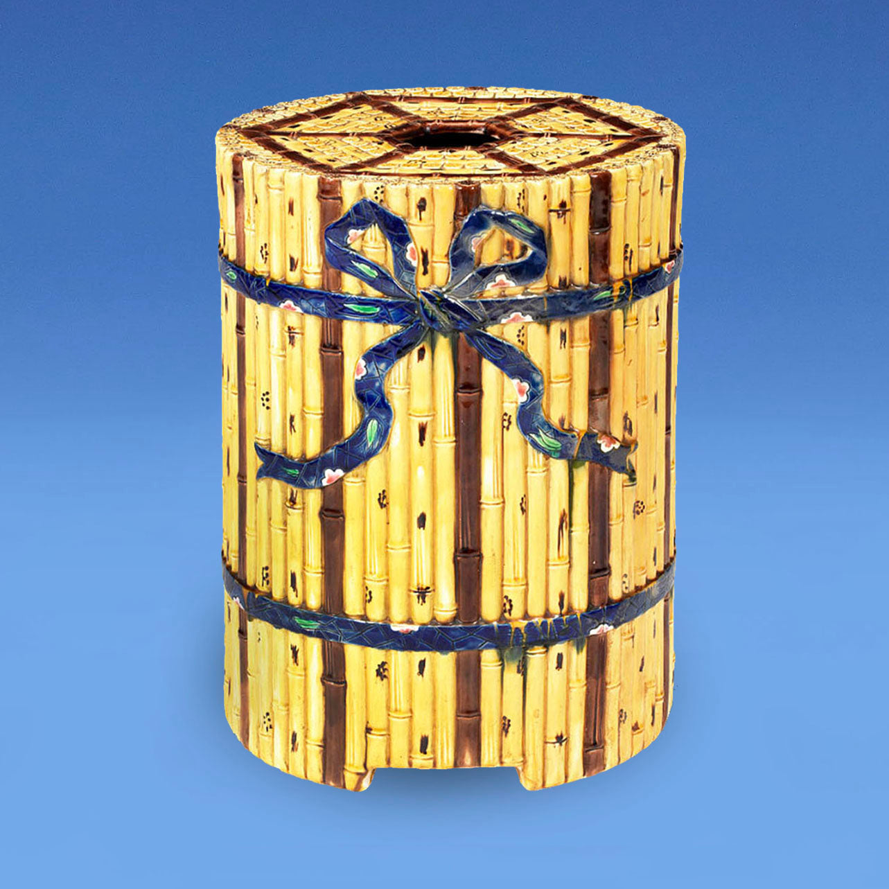 Minton Majolica Bamboo & Ribbon Garden Seat c.1870