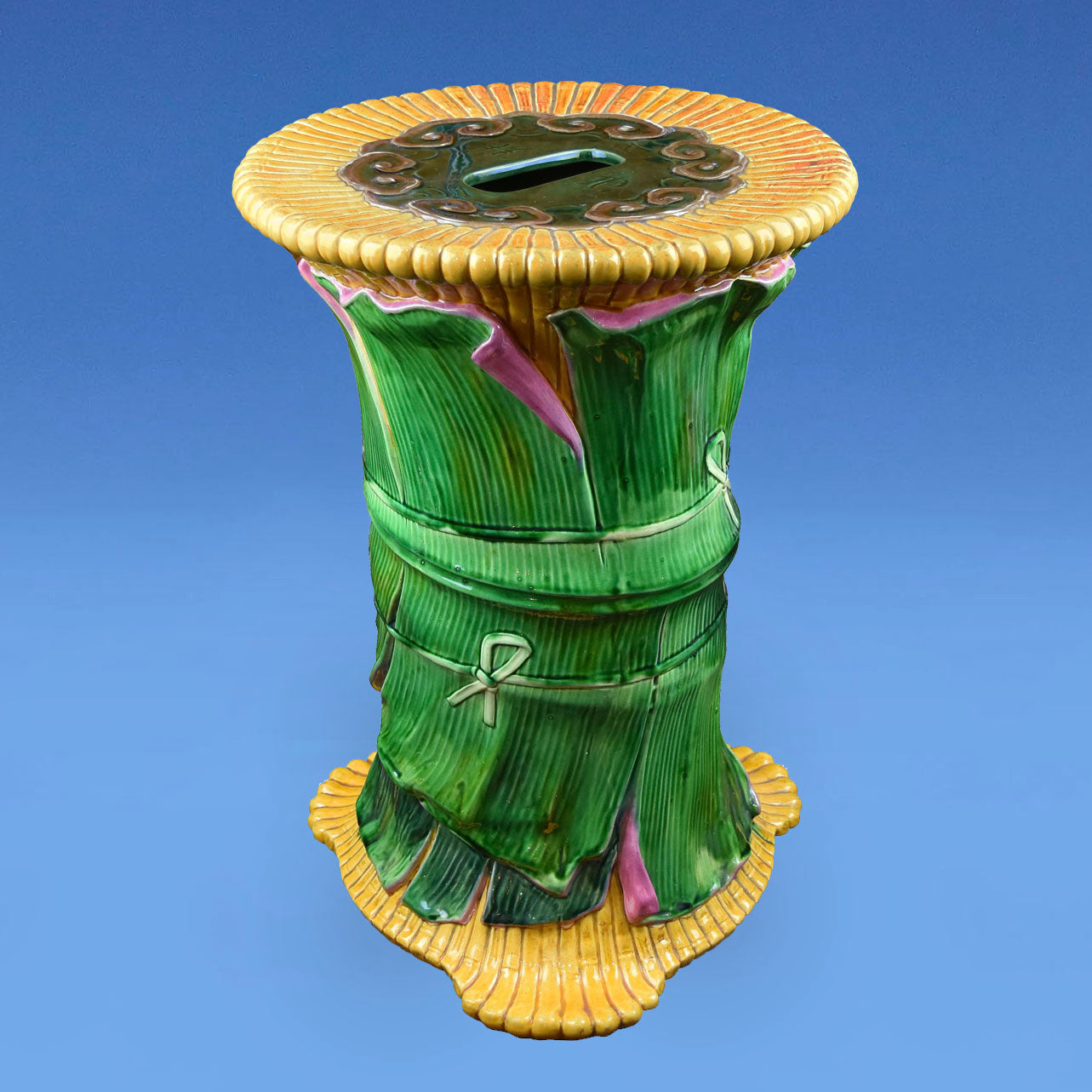 Minton Majolica Banana Leaf Garden Seat c.1875 Designed by Hughes Protat