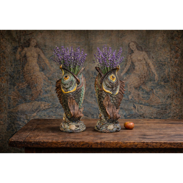 Large Pair of Victor Barbizet Majolica Fantastic Fish Vases c.1865