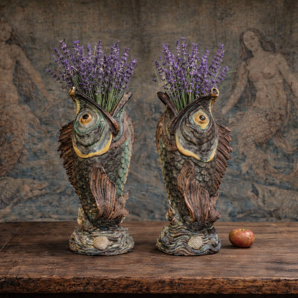 Large Pair of Victor Barbizet Majolica Fantastic Fish Vases c.1865
