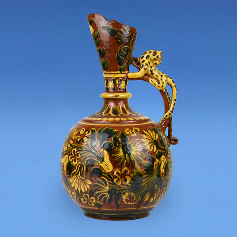 Indian Glazed Terracotta Leopard Handle Jug c.1880