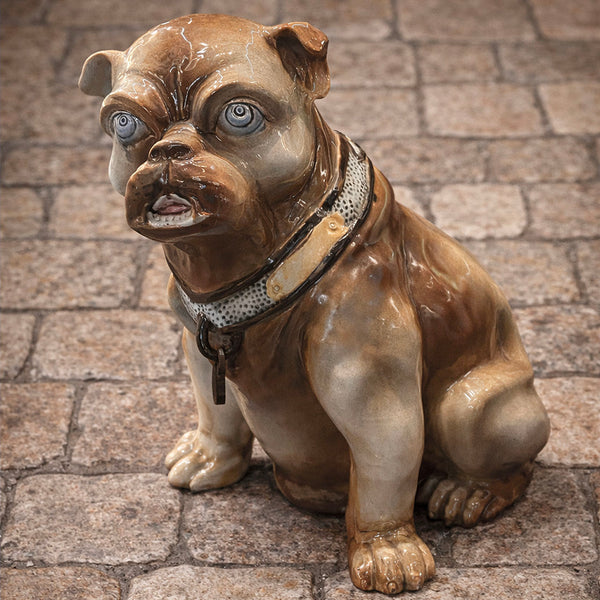 Large Mouzin (Wasmuel, Belgium) Majolica Bulldog Umbrella Stand c.1900