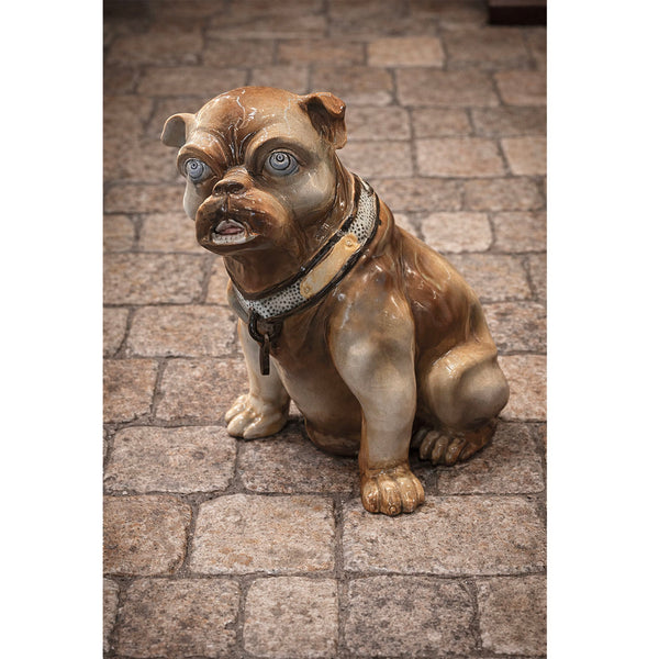 Large Mouzin (Wasmuel, Belgium) Majolica Bulldog Umbrella Stand c.1900
