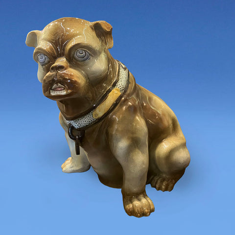Large Mouzin (Wasmuel, Belgium) Majolica Bulldog Umbrella Stand c.1900