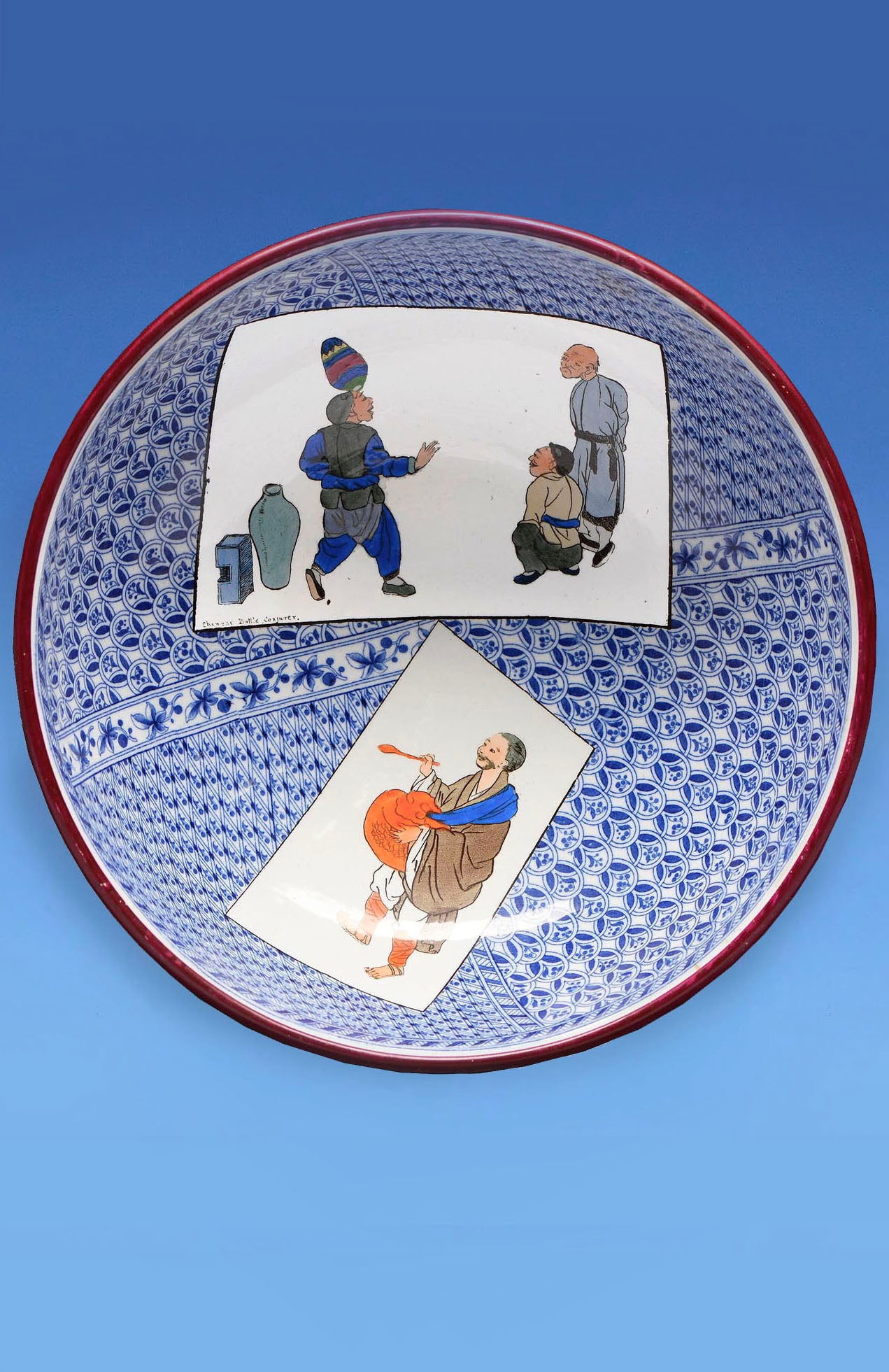 Rare, Large T.C.Brown Westhead Moore & Co. Aesthetic Movement Transfer Ware Bowl, c.1880, 'Chinese Bottle Juggler'