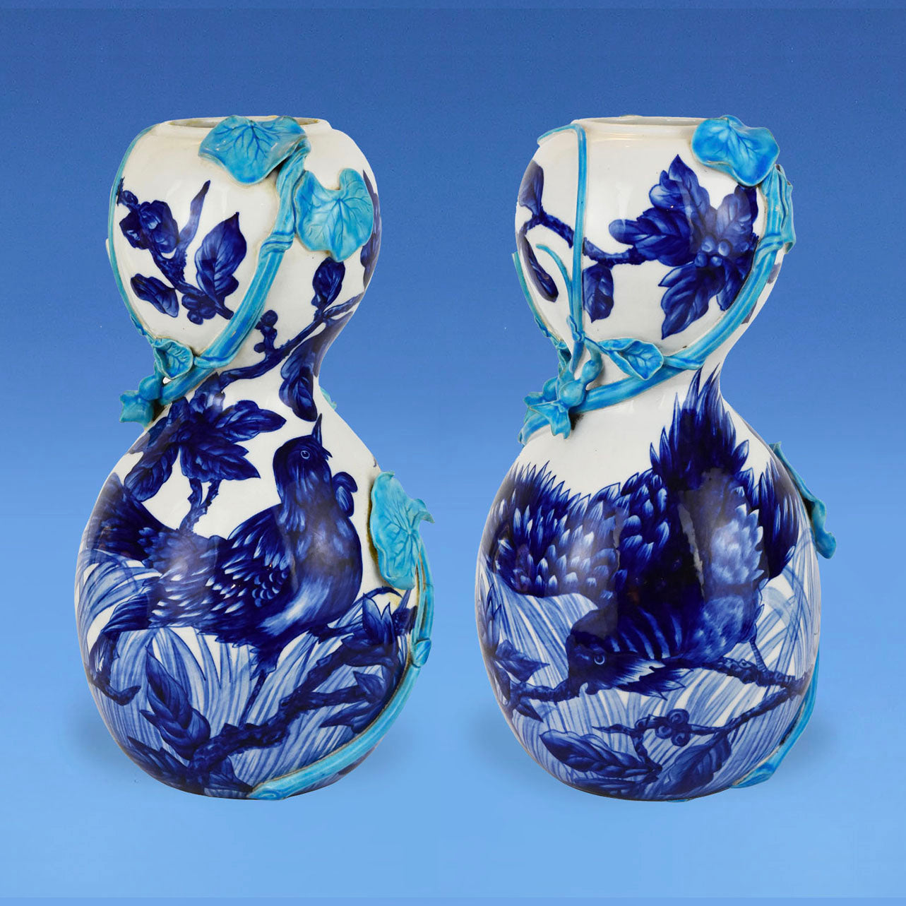 Rare Pair of T.C.Brown Westhead Moore & Co. Aesthetic Movement Gourd Vases c.1880