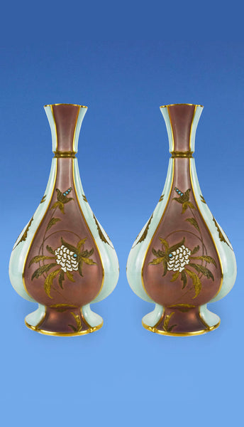 Pair of Royal Worcester 'Patent Metallic' Aesthetic Movement Persian Style Vases c.1875, Decorated by James Callowhill