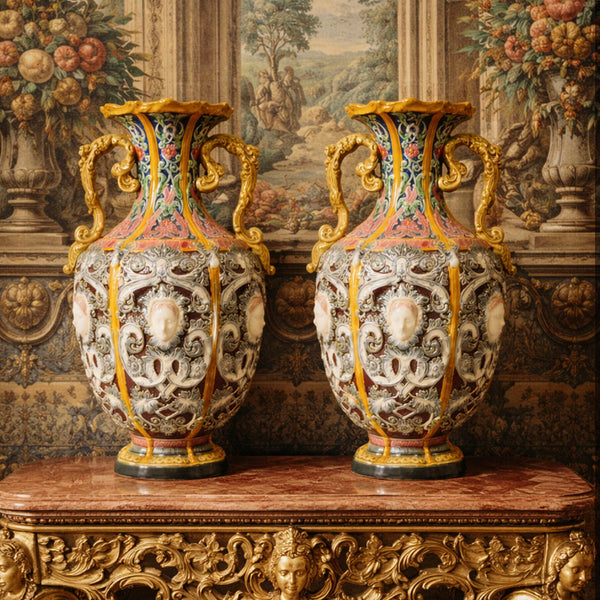 Pair of Copeland Majolica Renaissance Revival Vases c.1865