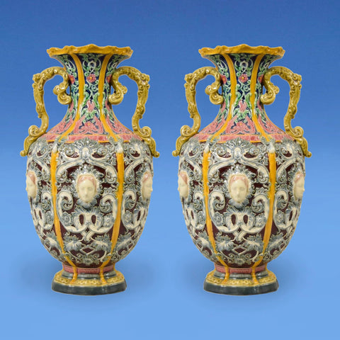 Pair of Copeland Majolica Renaissance Revival Vases c.1865