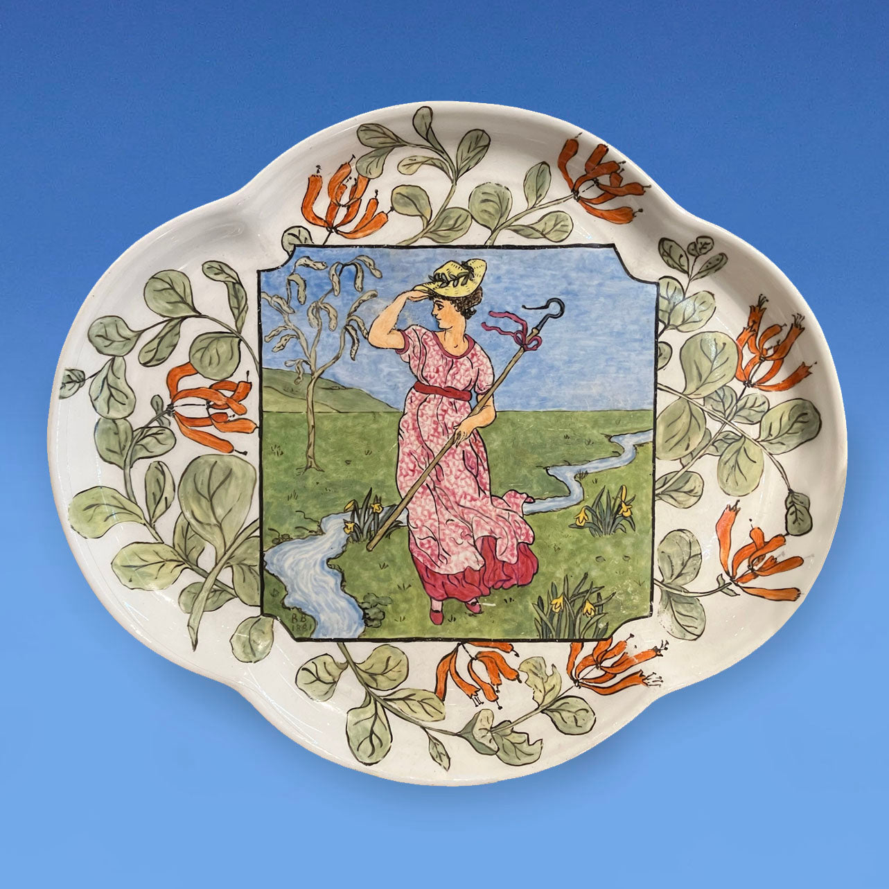 Hand Painted Glazed Earthenware Aesthetic Movement Tray c.1881 after Walter Crane