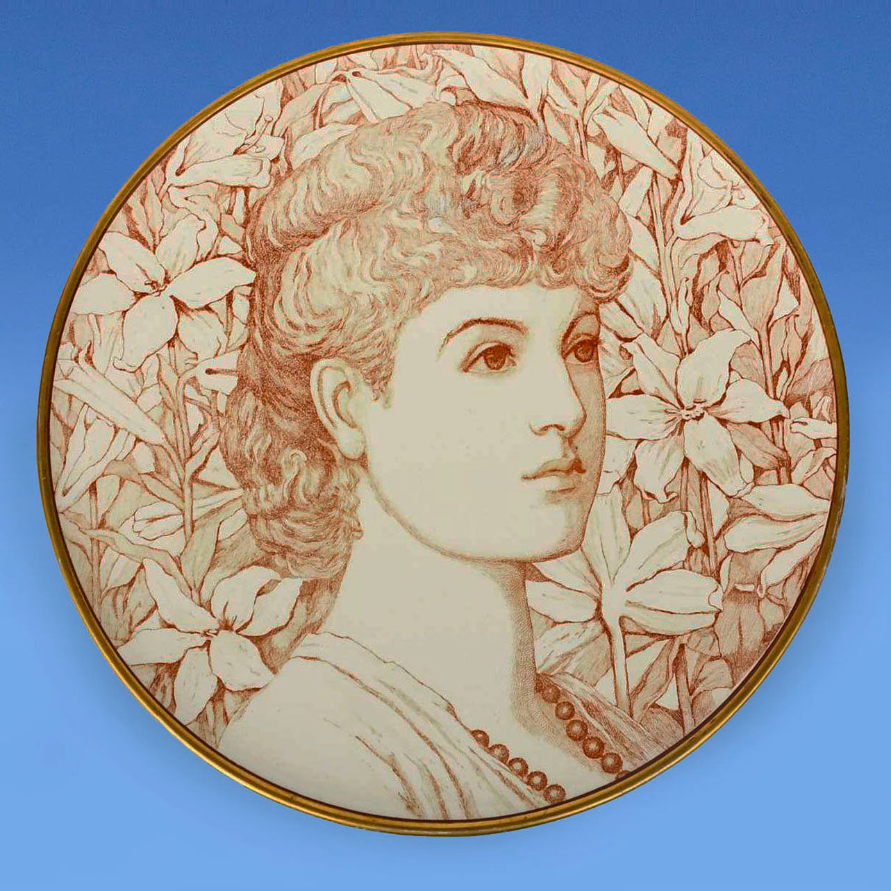 An Aesthetic Movement Ashworth Pottery wall charger of Ellen Terry c.1880