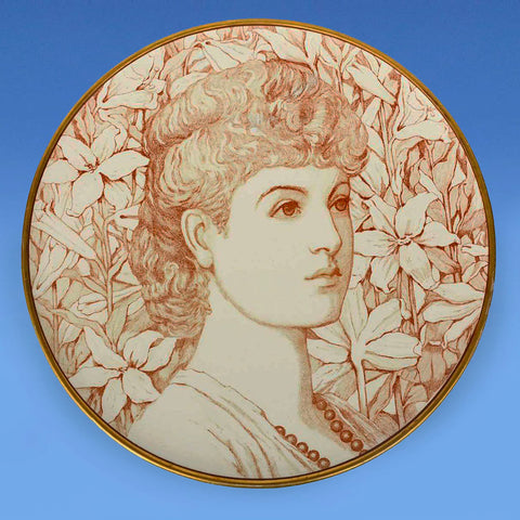 An Aesthetic Movement Ashworth Pottery wall charger of Ellen Terry c.1880