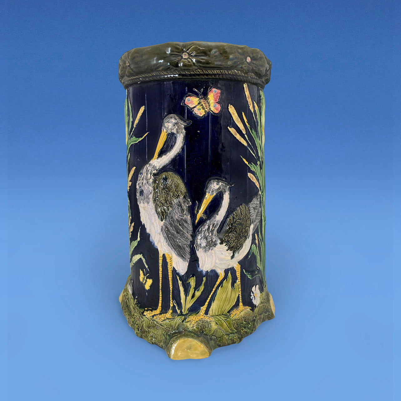 Simon Feildings Majolica Ostrich and Heron Garden Seat c.1880