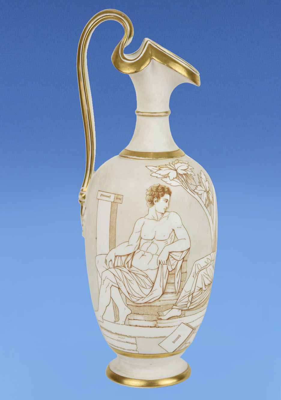Hill Pottery Co. Porcelain Neo Classical Ewer c.1865 depicting Mortality