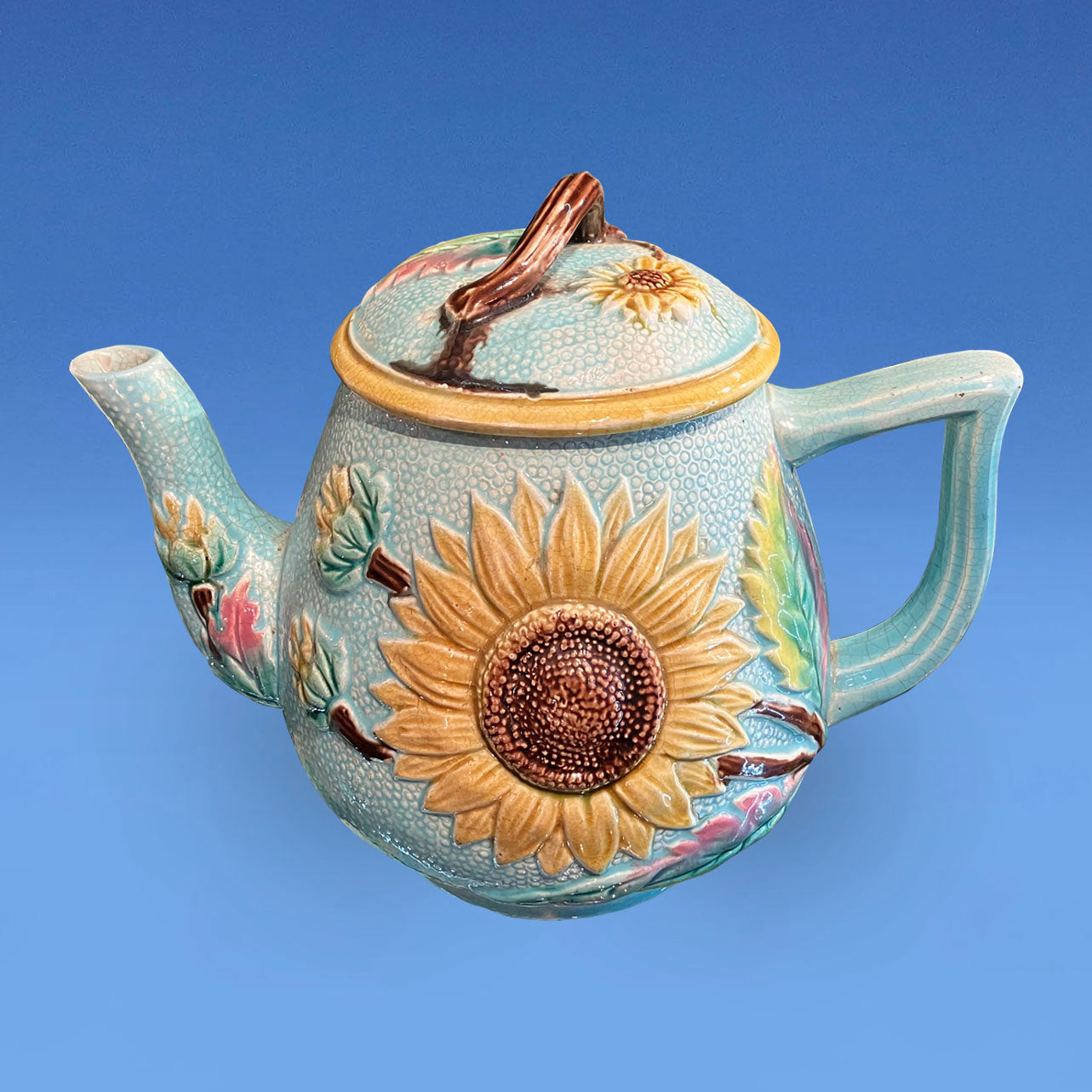 Samual Lear Majolica Aesthetic Movement Sunflower Teapot c.1880