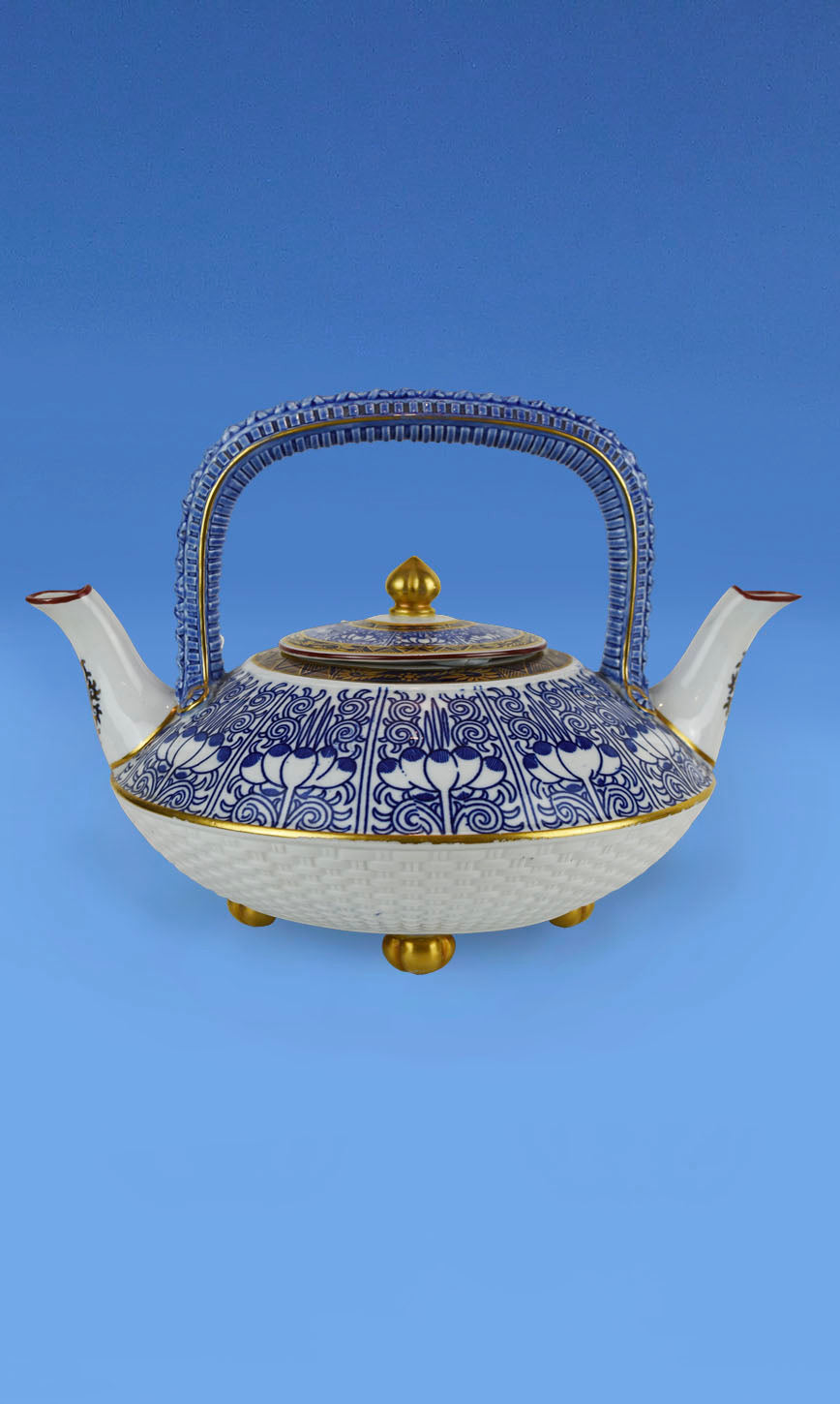 Royal Worcester Porcelain Aesthetic Movement 'Royal Lily' Double Spouted Teapot c.1879