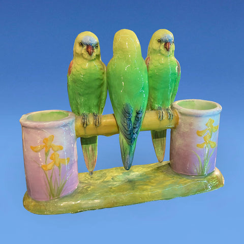 Jerome Massier Majolica Love Birds Posy Holder c.1880