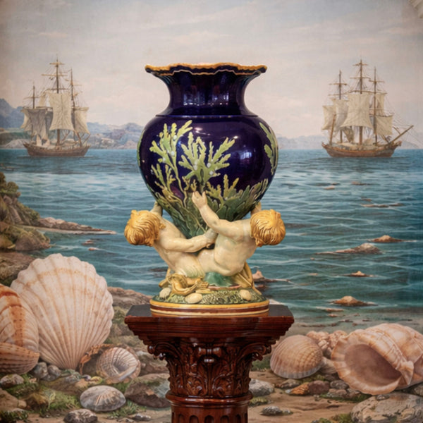 Minton Majolica Marine Vase c.1865 designed by Hughes Protat