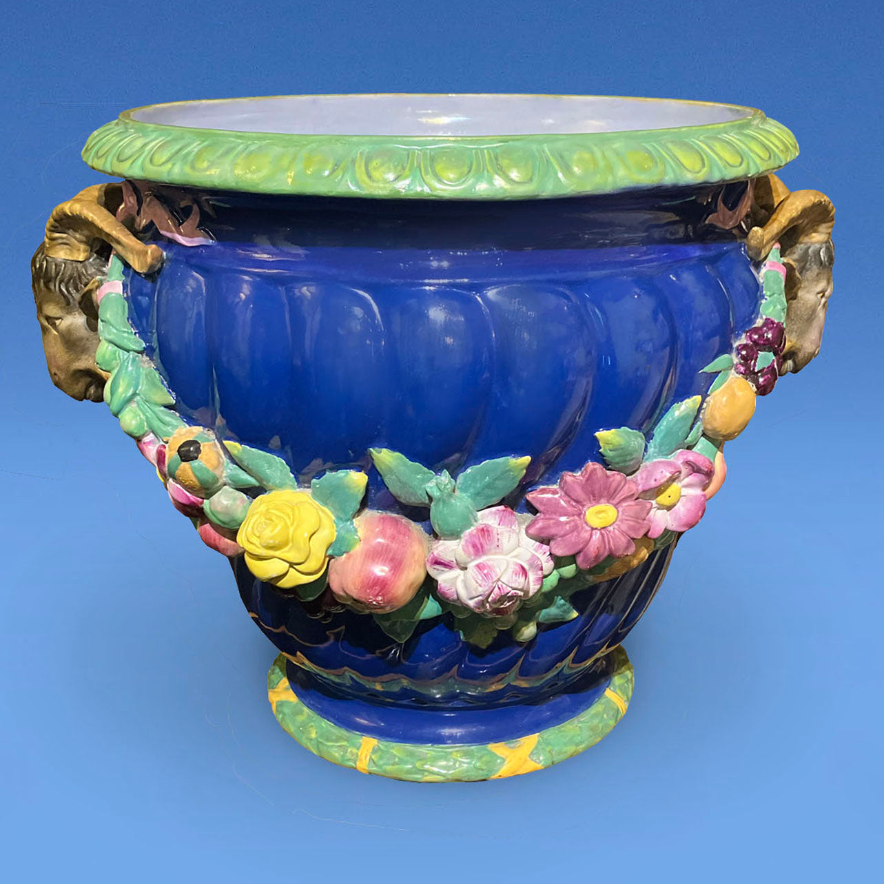 Minton Majolica Rams Head Jardiniere c.1860