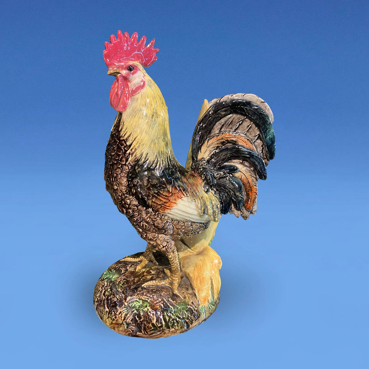 Delphin Massier Majolica Rooster Vase c.1880