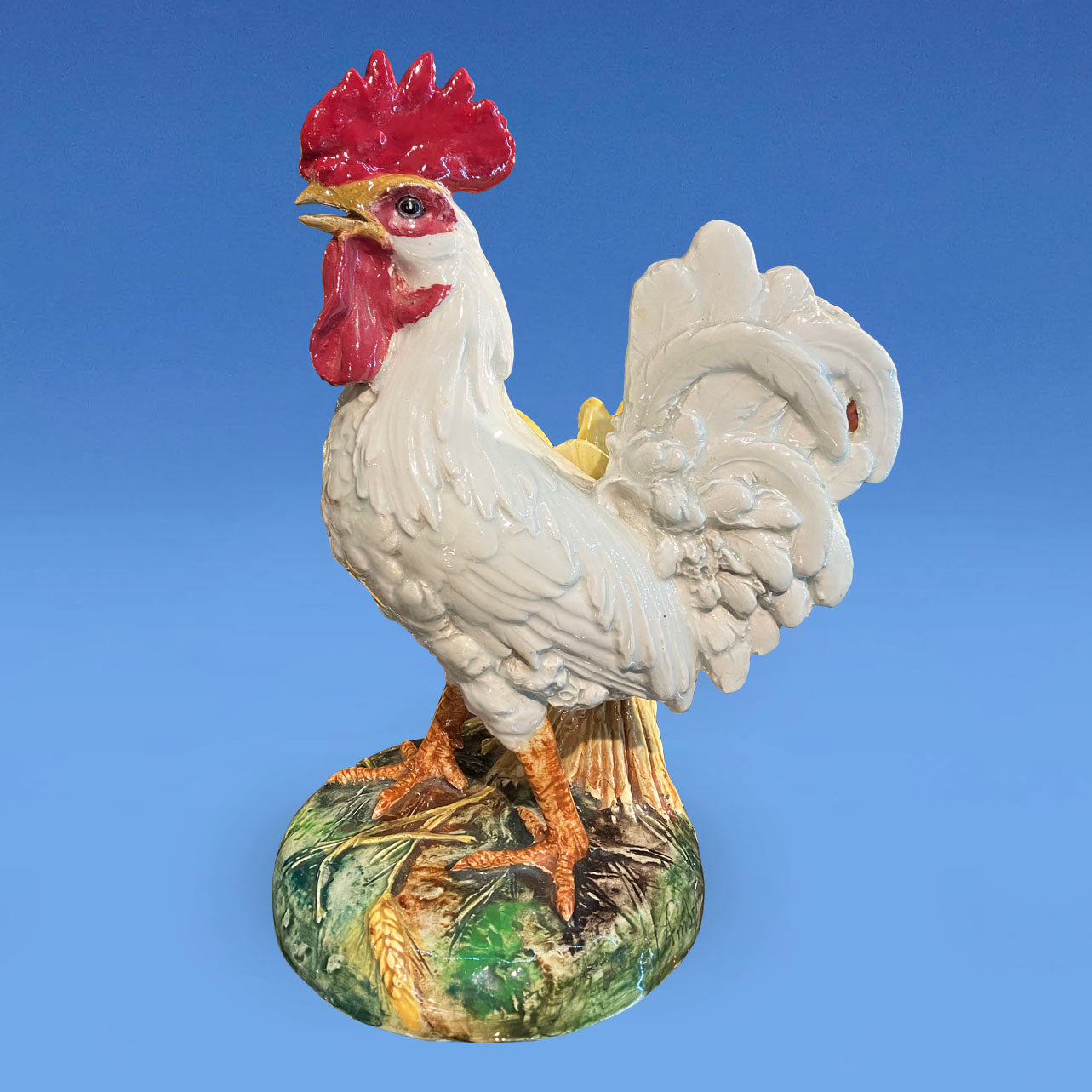 Delphin Massier Majolica Rooster Vase c.1880
