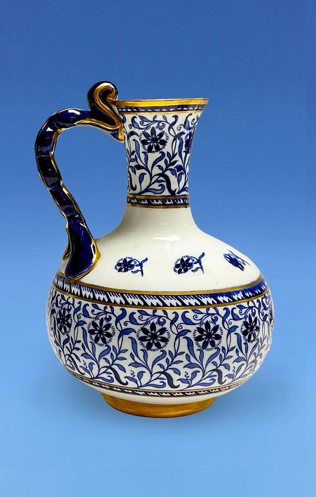 Mintons Aesthetic Movement Glazed Earthenware Blue and White Jug c.1880