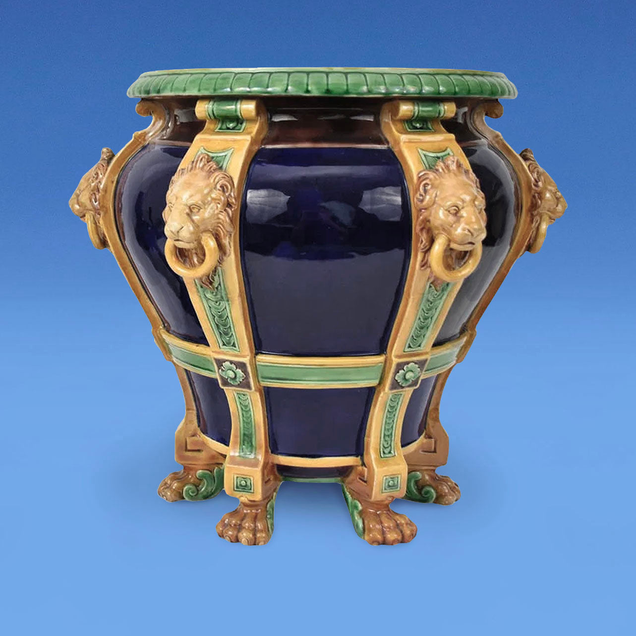 Minton Majolica Lions Head  Jardiniere c.1870