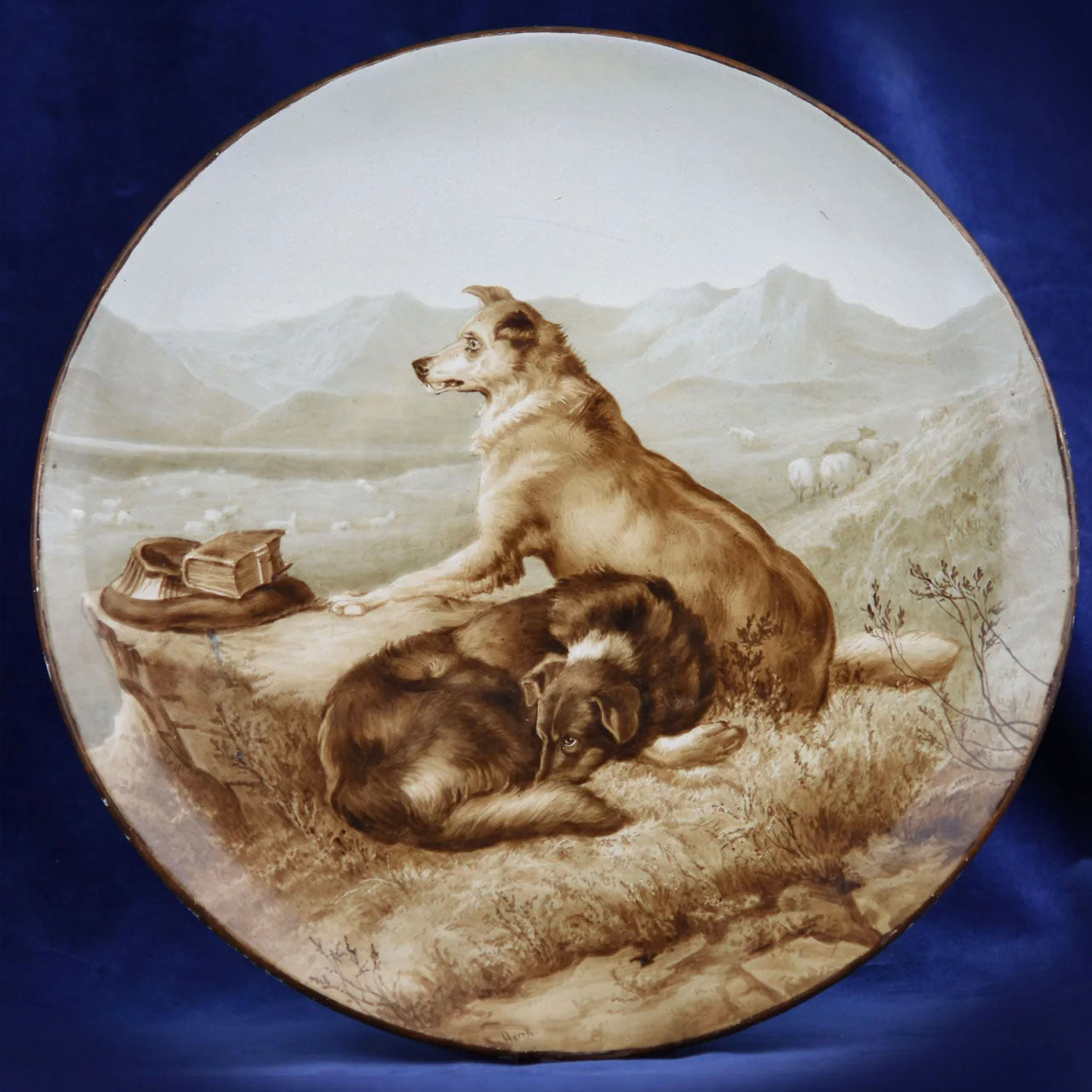 Minton Hand Painted Charger c.1865 'A Highland Scene' Painted by John Henk after Sir Edwin Landseer
