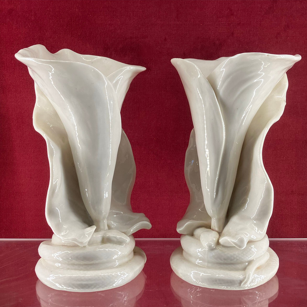 Rare Pair of Minton Blanc de Chine Arum Lily and Snake Vases c.1875