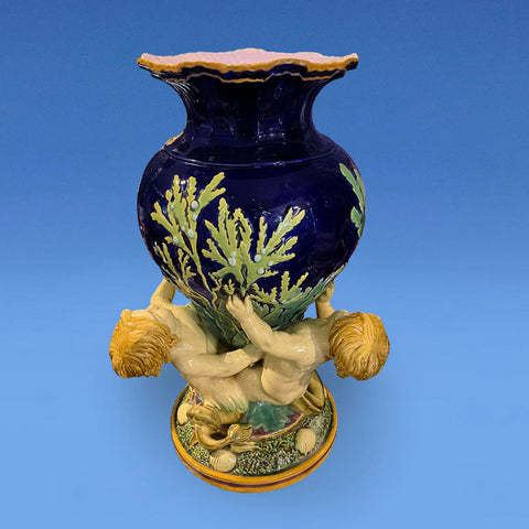 Minton Majolica Marine Vase c.1865 designed by Hughes Protat