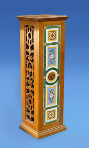 Golden Oak Pedestal with inset Minton Majolica Tiles c.1850 as seen at the Great Exhibition 1851