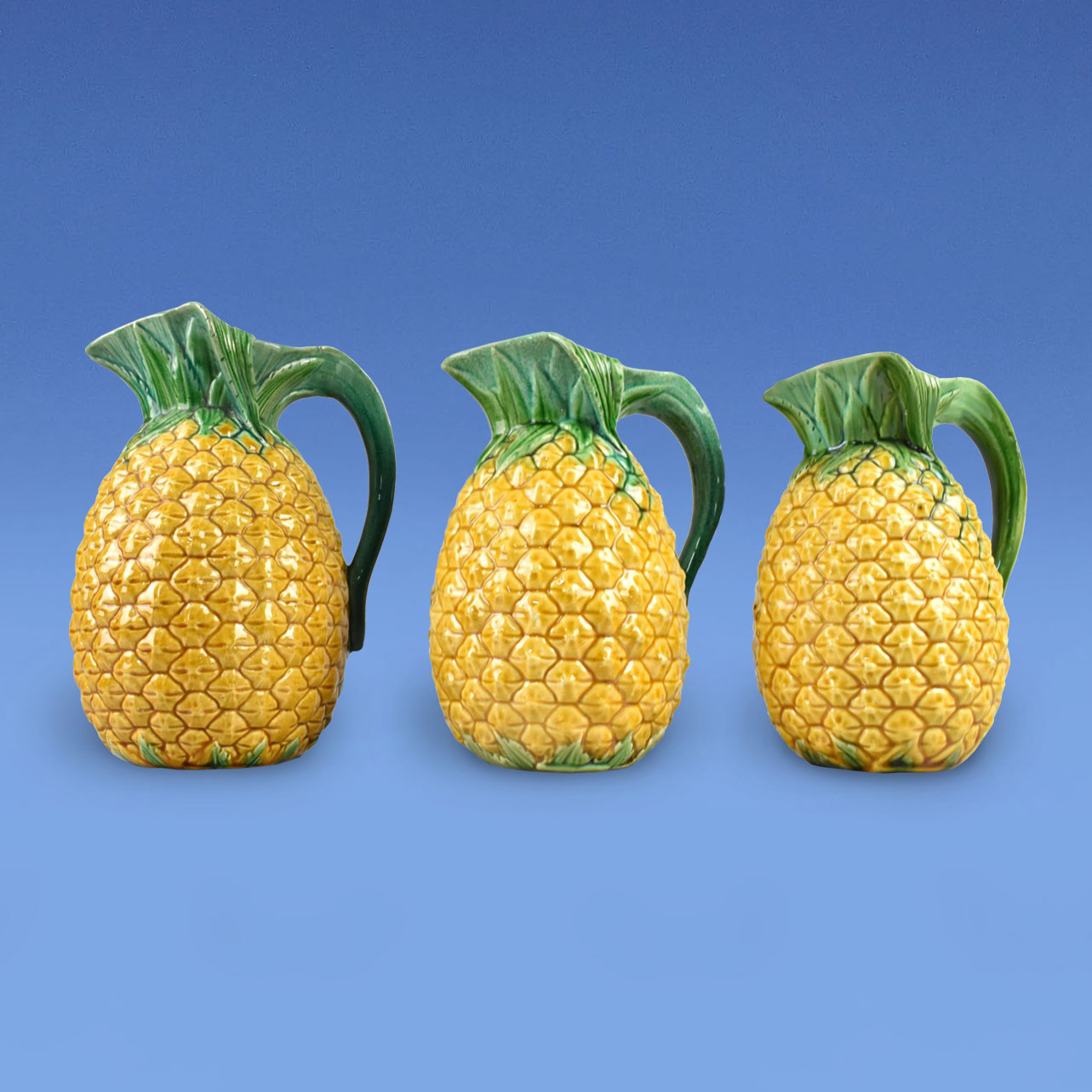 Graduated  Set of Three Minton Majolica Pineapple Jugs c.1870