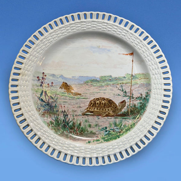 Rare Minton Aesop Fable Cabinet Plate c.1875, painted by Eduoard Rischgitz depicting 'The Tortoise and the Hare'