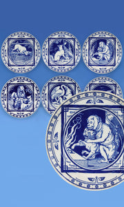 Six Mintons Aesthetic Movement 'Aesop's Fable' Dessert Plates c.1876 Designed by John Moyr Smith