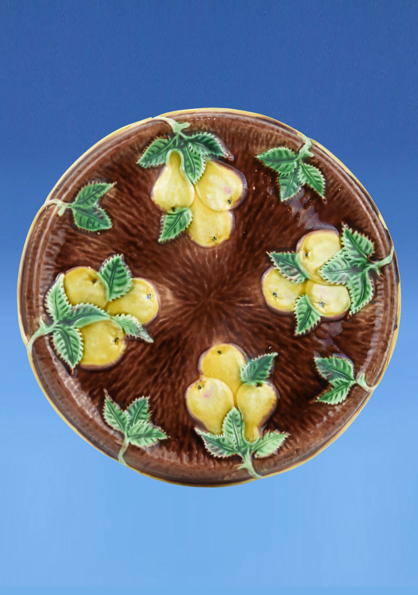 English Majolica Pear & Apple Pattern Bread Tray c.1880