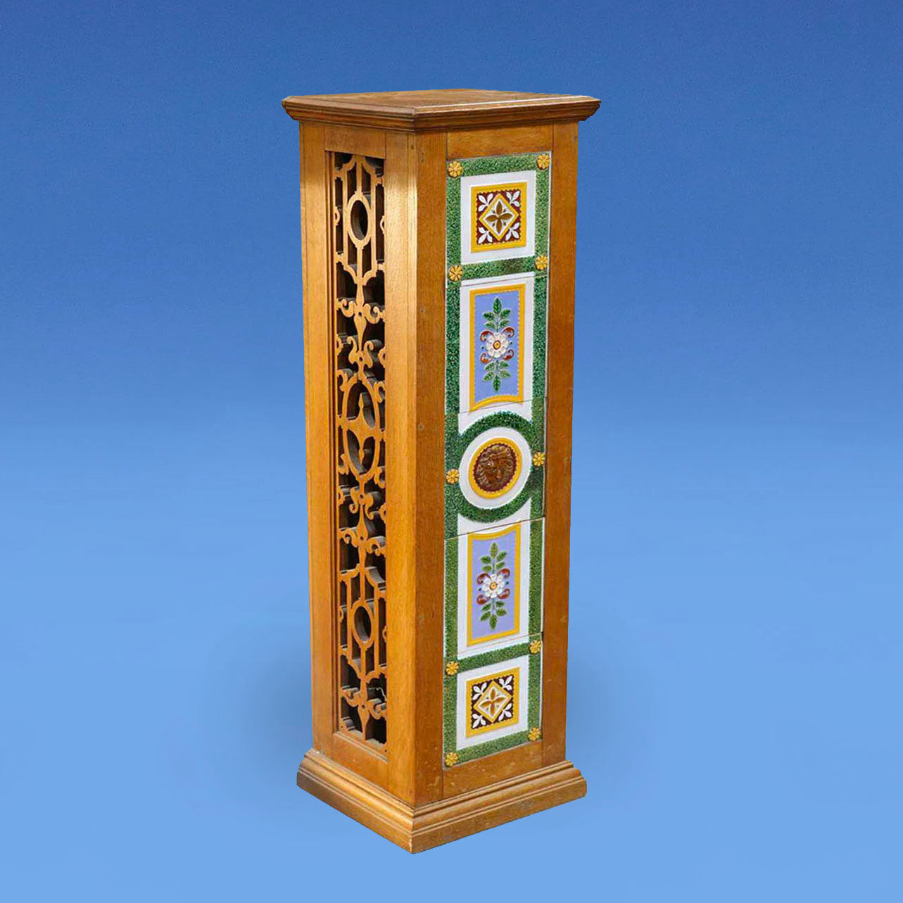 Golden Oak Pedestal with inset Minton Majolica Tiles c.1855