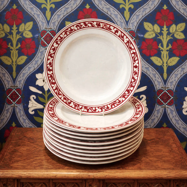 10 Minton Glazed Earthenware Dinner Plates c.1848 designed by AWN Pugin