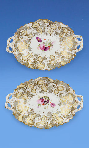 A Pair of John & William Ridgway Shaped Oval  Porcelain Dessert Dishes c.1835