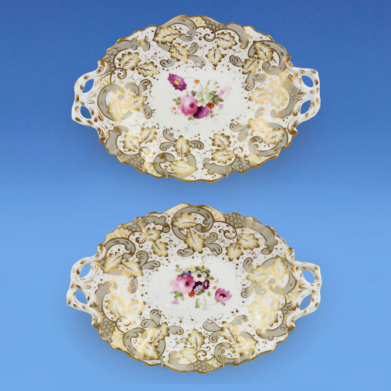 A Pair of John & William Ridgway Shaped Oval  Porcelain Dessert Dishes c.1835