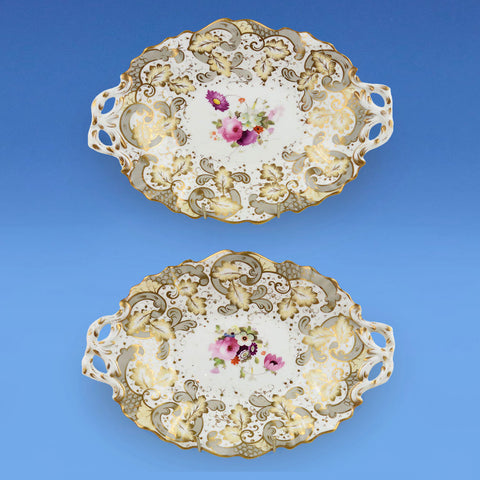 A Pair of John & William Ridgway Shaped Oval  Porcelain Dessert Dishes c.1835