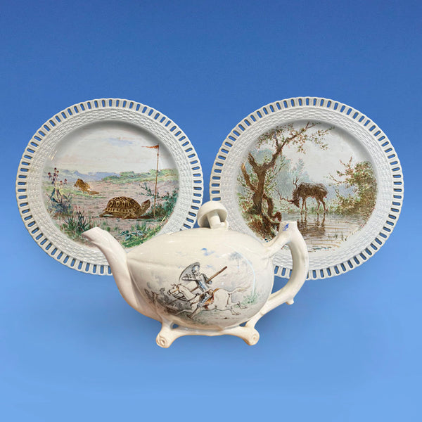 Rare Minton Aesop Fable Cabinet Plate c.1875, painted by Eduoard Rischgitz depicting 'The Stag and His Reflection'