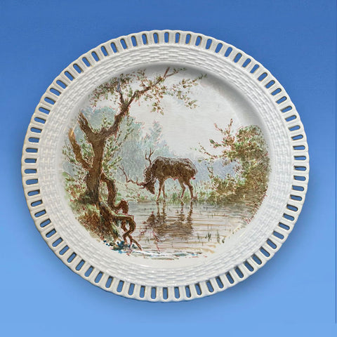 Rare Minton Aesop Fable Cabinet Plate c.1875, painted by Eduoard Rischgitz depicting 'The Stag and His Reflection'