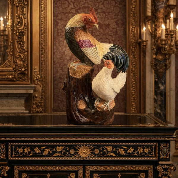 Very Rare Royal Worcester Glazed Earthenware Japanese Style Rooster & Hen vase c.1875