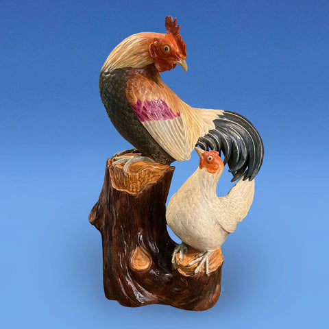 Very Rare Royal Worcester Glazed Earthenware Japanese Style Rooster & Hen vase c.1875
