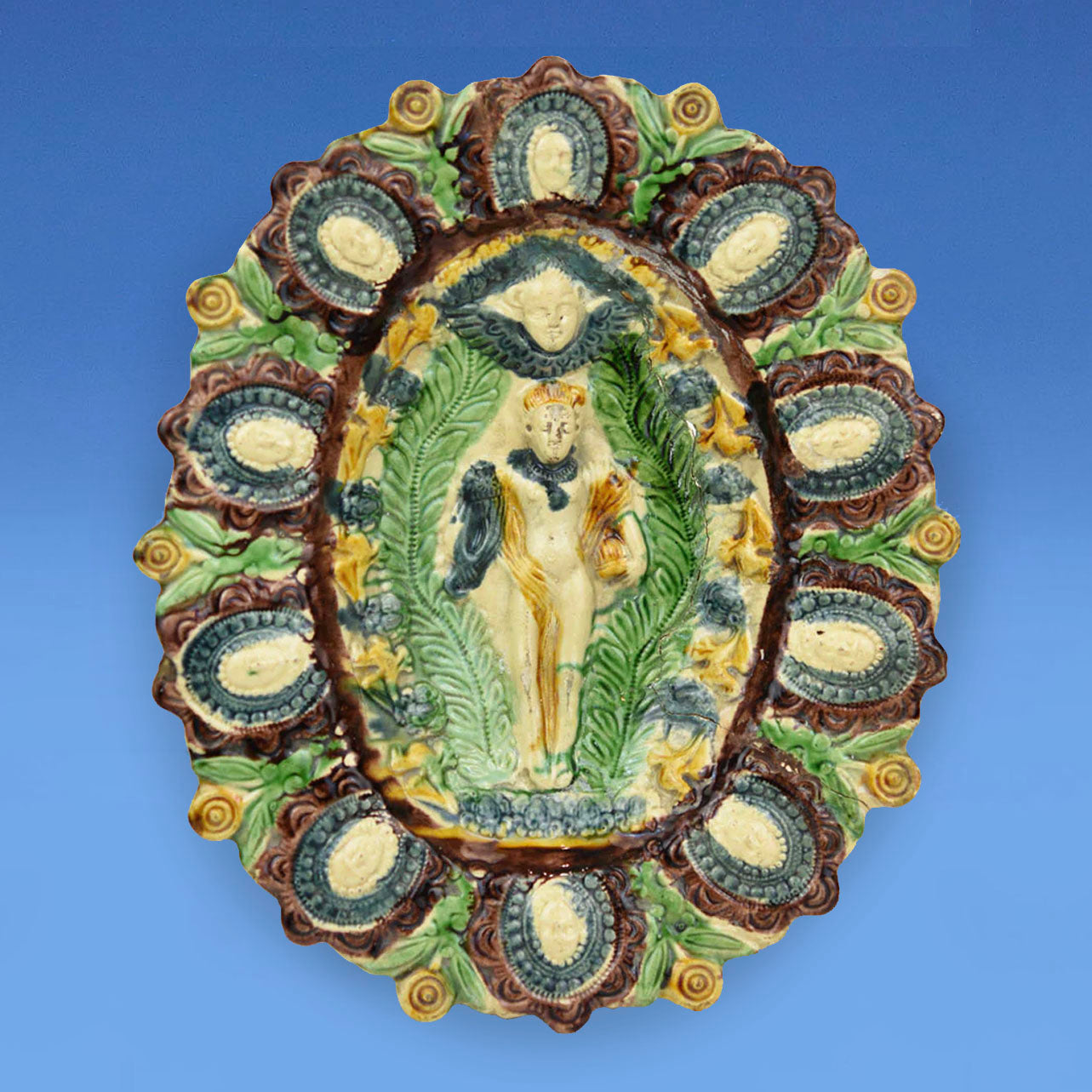 17th Century School of Palissy Glazed Earthenware Dish c.1620 Saintogne, France