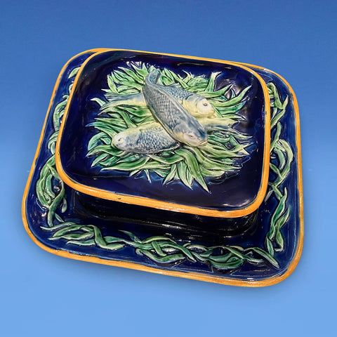Minton Majolica Sardine Dish & Cover c.1875